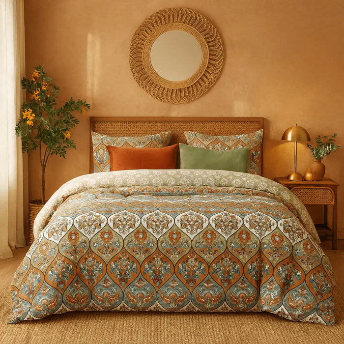 DaDalogy Coral Teal Floral Paisley Duvet Cover Set by DaDalogy Bedding Collection