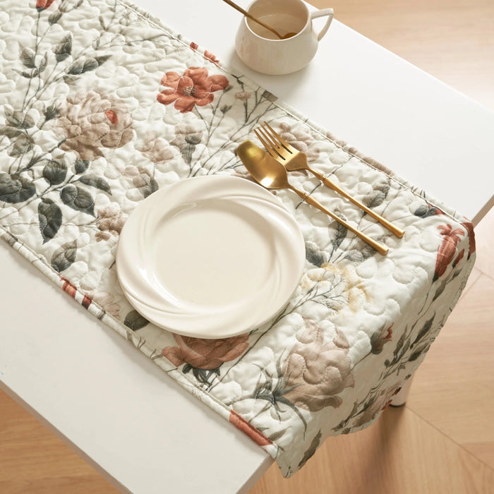 DaDalogy Enchanted Meadow Reversible Dinner Table Runner - Floral Elegance in Beige, Rose, and Soft Olive Green, Premium Soft Microfiber Quilted Table Runner by DaDalogy Bedding Collection