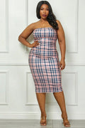 Damari Printed Bodycon Tube Plus Size Midi Dress - Pink by Fasheabe