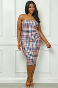 Damari Printed Bodycon Tube Plus Size Midi Dress - Pink by Fasheabe