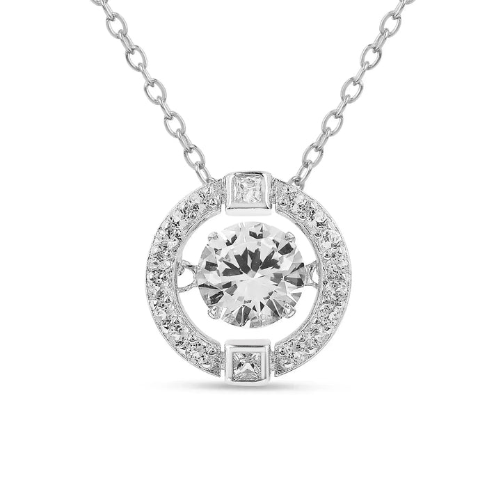 Dancing Stone White Sapphire Halo Necklace by Fine Color Jewels