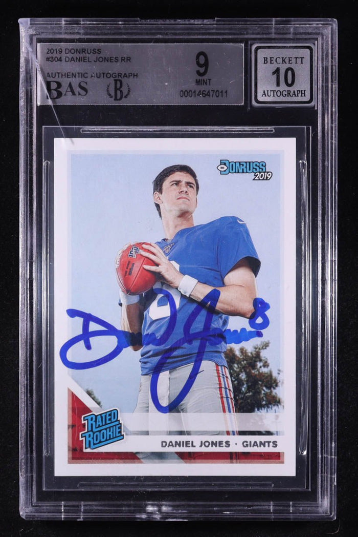 Daniel Jones 2019 Donruss Rookie Card 304 Signed Beckett BAS 9 Auto 10 by Price Is Right Miami