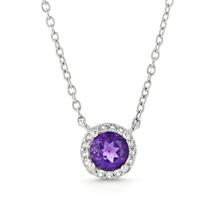Dark Amethyst Halo Pendant Necklace by Fine Color Jewels