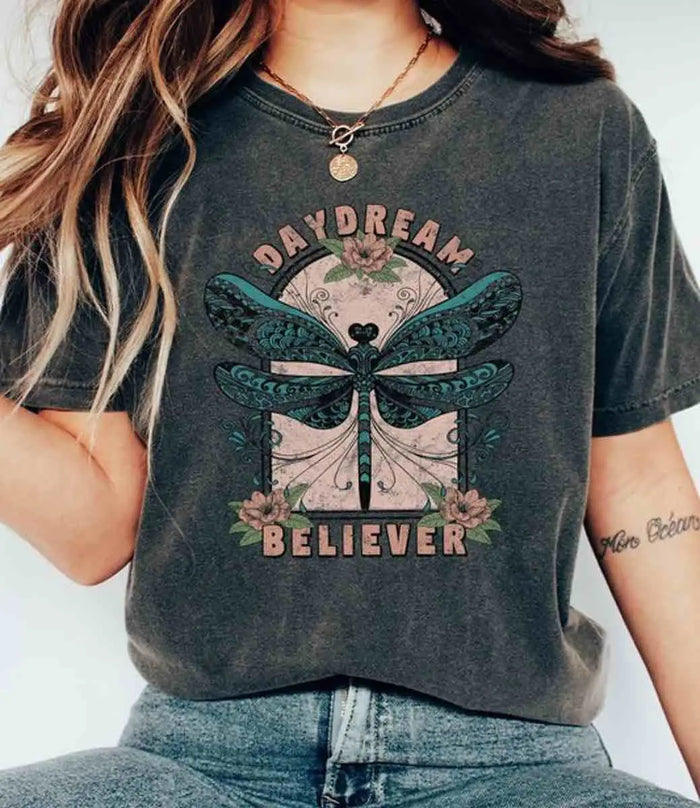 Daydream Believer Floral Graphic Tee - Pepper by Boutique 23