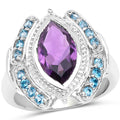3.06 Carat Genuine Amethyst and London Blue Topaz .925 Sterling Silver Ring by Bids.com
