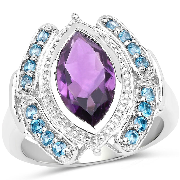 3.06 Carat Genuine Amethyst and London Blue Topaz .925 Sterling Silver Ring by Bids.com