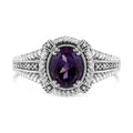 .925 Sterling Silver Prong Set Natural Oval Shape 9X7 MM Purple Amethyst Solitaire and Diamond Accent Ring (I-J Color, I1-I2 Clarity) - Ring Size 7 by Bids.com