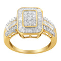 10K Yellow Gold Round and Baguette-Cut Diamond Cluster Ring (1.0 Cttw, I-J Color, SI1-SI2 Clarity) - Size 7 by Bids.com