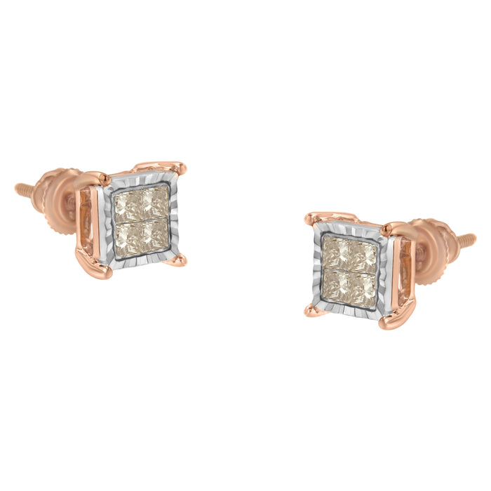 10K Two-Toned Princess-Cut Composite Diamond Stud Earrings (1/2 cttw, J-K Color, I1-I2 Clarity) by Bids.com