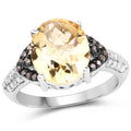 4.65 Carat Genuine Citrine, Champagne Diamond & White Diamond .925 Sterling Silver Ring by Bids.com