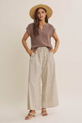 Gentle Breeze Floral Stripe Wide-Leg Pants With Pockets by Boutique 23