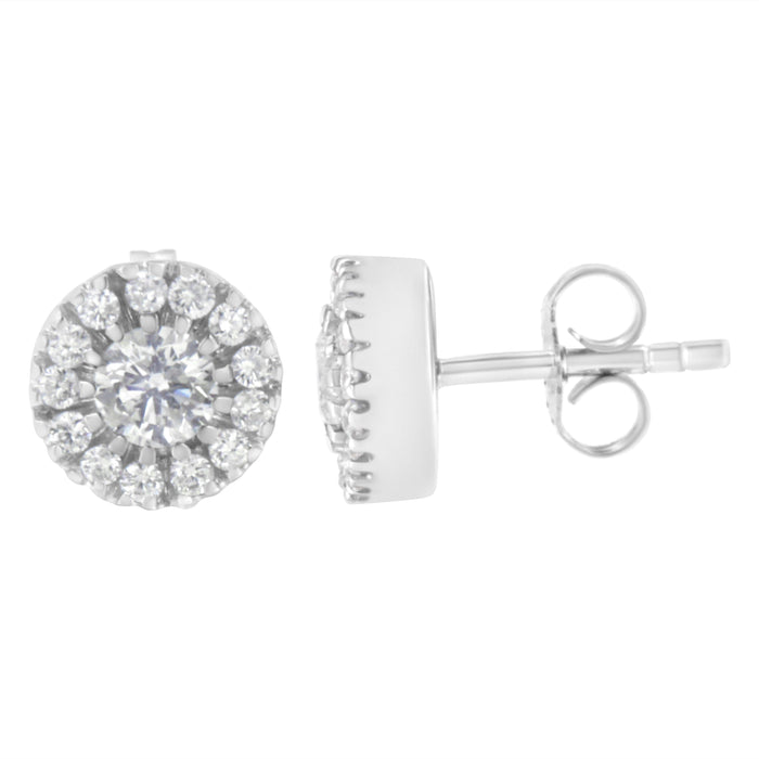 14k White Gold 1 cttw Diamond Halo Stud Earrings (I-J Clarity, I1-I2 Color) by Bids.com