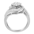 14K White Gold 1 Cttw Baguette and Round Diamond Floral Swirl Cluster Cocktail Ring by Bids.com