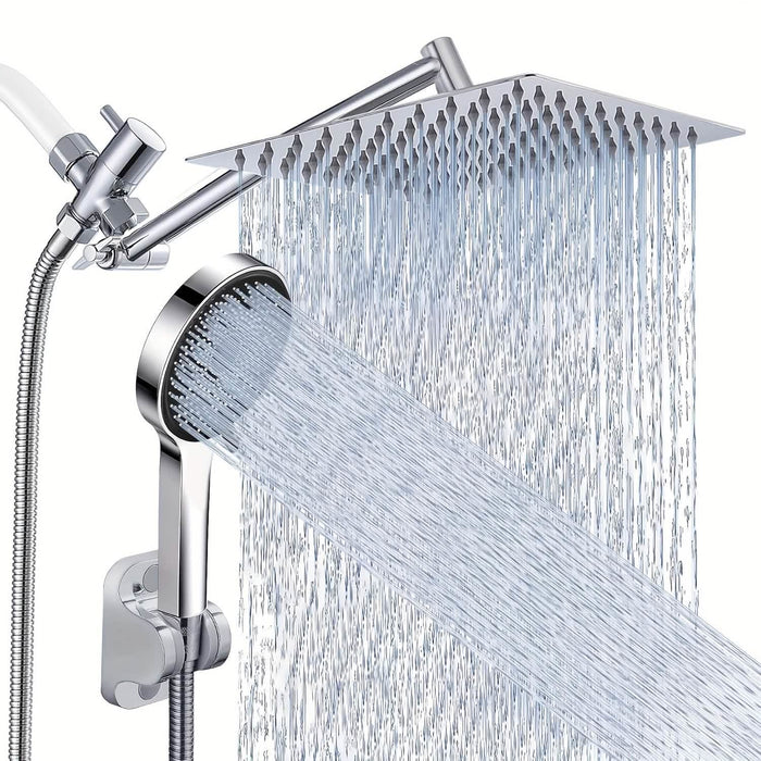 High Pressure Rainfall & Handheld Shower Head – Adjustable, Chrome/Black by DailySale