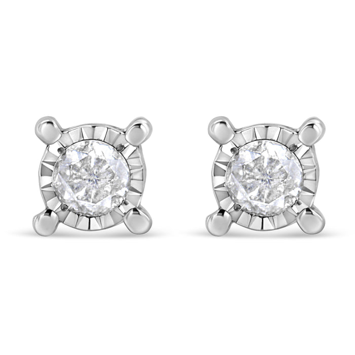 .925 Sterling Silver 1.0 Cttw Round Brilliant-Cut Diamond Miracle-Set Solitaire Stud Earrings (H-I Color, I2-I3 Clarity) by Bids.com