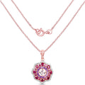 Rhodolite Garnet & Amethyst Prong Rose Gold Plated Silver Cluster Pendant Necklace by Fine Color Jewels