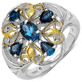 Two Tone Plated 1.45 Carat Genuine London Blue Topaz .925 Sterling Silver Ring by Bids.com