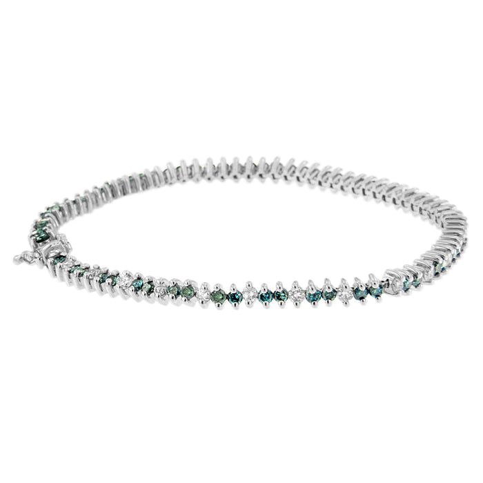 14K White Gold Round-Cut white and Blue Diamond Fashion Bracelet (3.70 cttw, H-I Color, SI1-SI2 Clarity) by Bids.com
