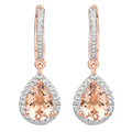 Pear Pink Morganite Prong Rose Gold Plated Silver Teardrop Dangle Earrings by Fine Color Jewels