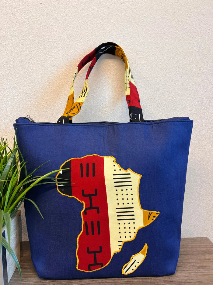 Denim African Map Tote Bag by Duma Mbili LLC
