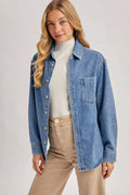 DENIM BUTTON DOWN OVERSIZED SHIRTS: MED.WASH by Boutique 23
