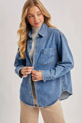 DENIM BUTTON DOWN OVERSIZED SHIRTS: MED.WASH by Boutique 23
