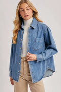 DENIM BUTTON DOWN OVERSIZED SHIRTS: MED.WASH by Boutique 23