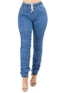 Denim Blue Joggers: High Waisted Scrunch Pants by The House of Stylez