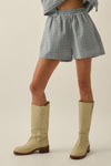 Plaid Textured Seersucker Wide-Leg Pocket Shorts: Chambray