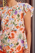 Flutter Sleeve Floral Print Blouse - Red by Boutique 23