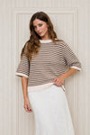 TEXTURED STRIPE CREW NECK HALF SLEEVE SWEATER : CREAM