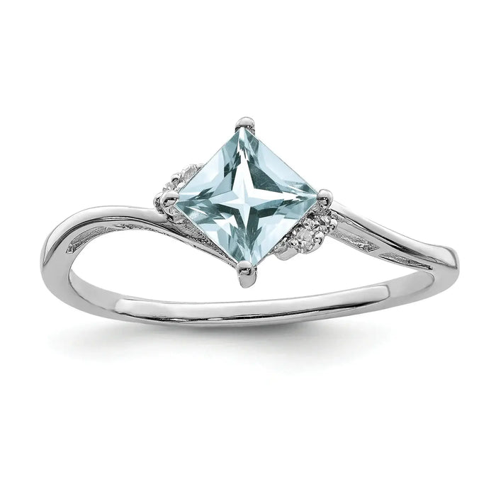 Diamond and Aquamarine Solitaire Bypass Ring by Fine Color Jewels