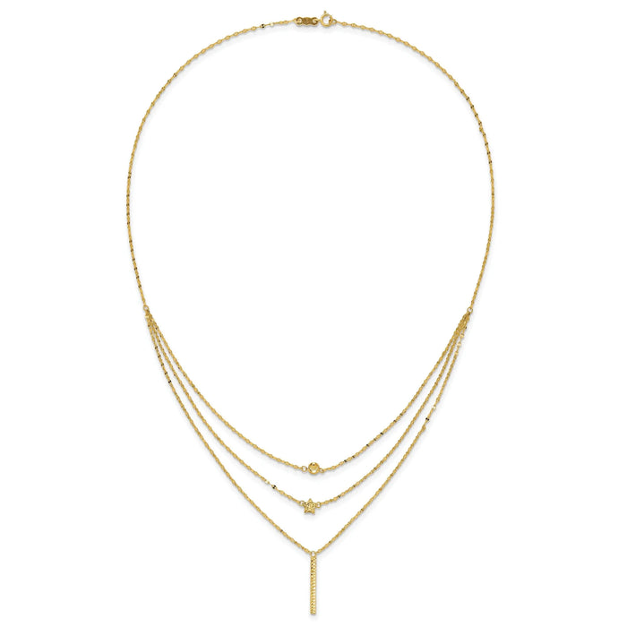 Diamond-Cut Star 14K Gold Three Strand Beaded Layered Necklace by Fine Color Jewels