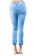 Denim Drawstring High Waisted Front Distressed Joggers by The House of Stylez
