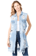 Long Distressed Denim Vest by The House of Stylez