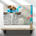 Dog Reading Newspaper On Toilet Canvas Wall Art by Tailored Canvases