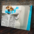Dog Reading Newspaper On Toilet Canvas Wall Art by Tailored Canvases