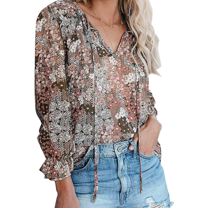 Dokotoo Women's Casual Boho Floral Printed V-Neck Top by DailySale