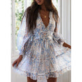 Dokotoo Womens Spring Summer Deep V Neck Ruffle Long Sleeve Floral Print Mini Dress by DailySale