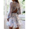 Dokotoo Womens Spring Summer Deep V Neck Ruffle Long Sleeve Floral Print Mini Dress by DailySale