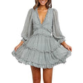 Dokotoo Womens Spring Summer Deep V Neck Ruffle Long Sleeve Floral Print Mini Dress by DailySale