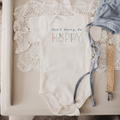 graphic bodysuit | don't worry be hoppy by Finn + Emma