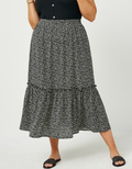 Dotted Tiered Midi Skirt - Black by Boutique 23