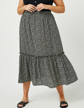 Dotted Tiered Midi Skirt - Black by Boutique 23