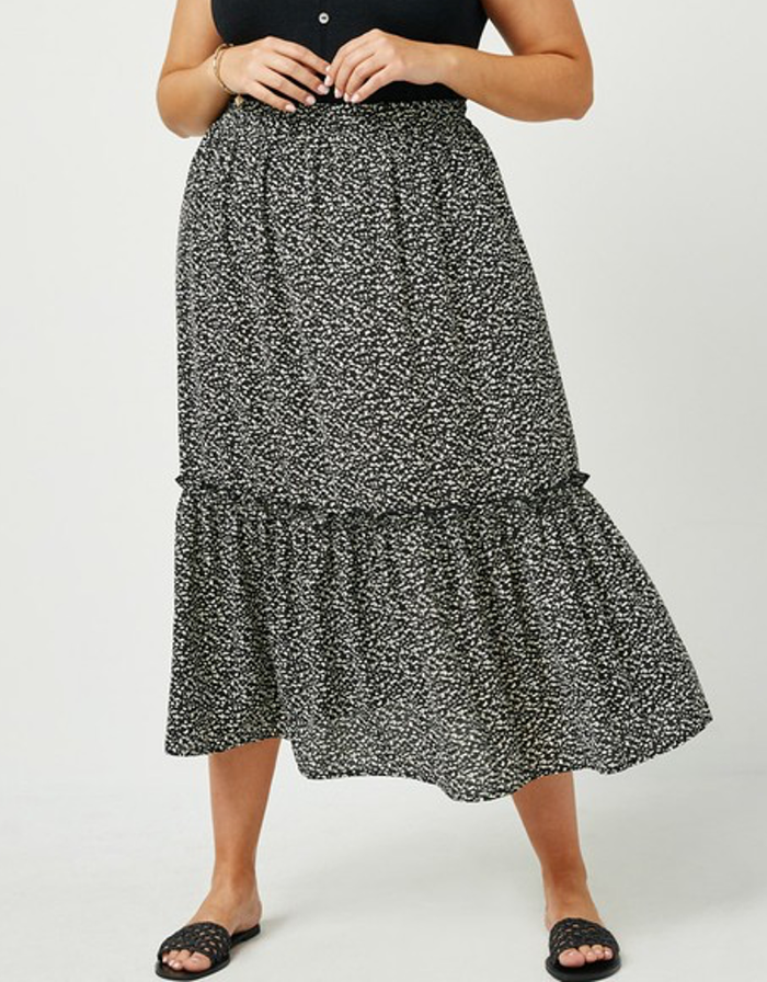 Dotted Tiered Midi Skirt - Black by Boutique 23