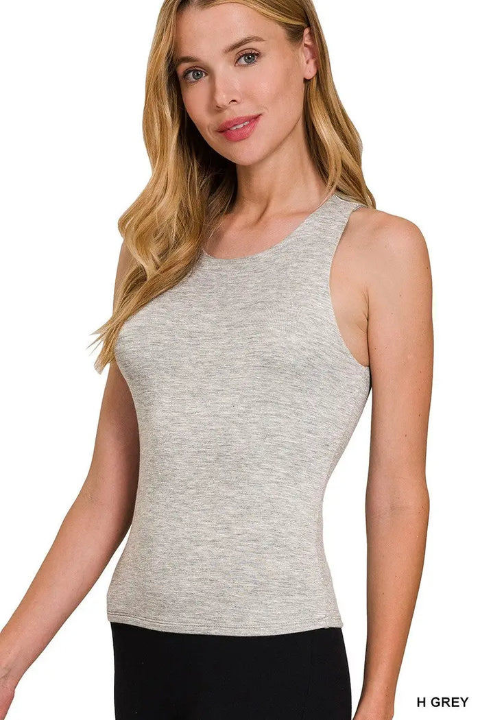 Double Layered Round Neck Tank Top - H Grey by Boutique 23