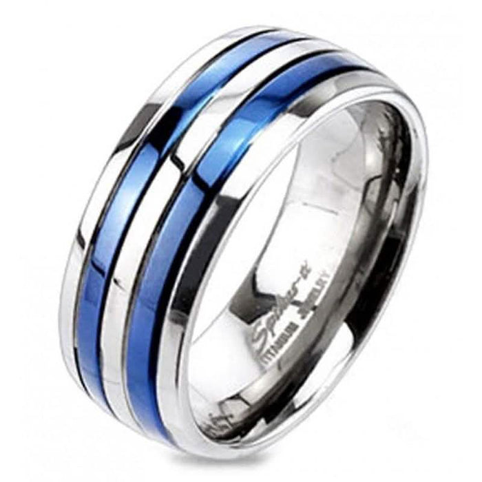 Double Striped Blue IP Band Ring Solid Titanium by DailySale