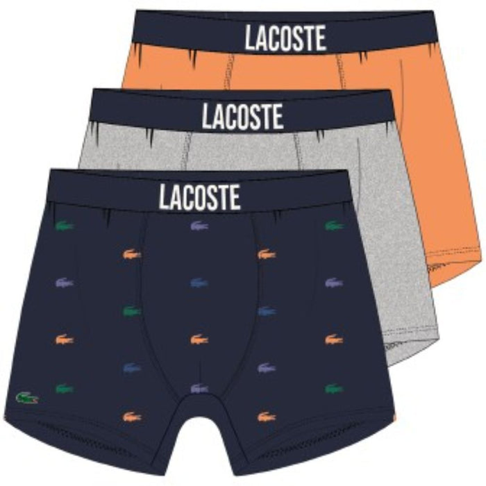 Lacoste Underwear Men's 3-Pack Multi Crocodile Waist Long Stretch Cotton Boxer Brief by I-Max Fashions