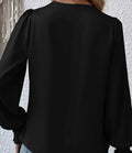 Drape V Neck Smocked Long Sleeve - Black by Boutique 23