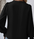 Drape V Neck Smocked Long Sleeve - Black by Boutique 23
